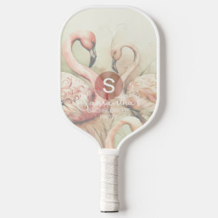 Stylish Chic Flamingo Monogram Personalized Pickleball Paddle