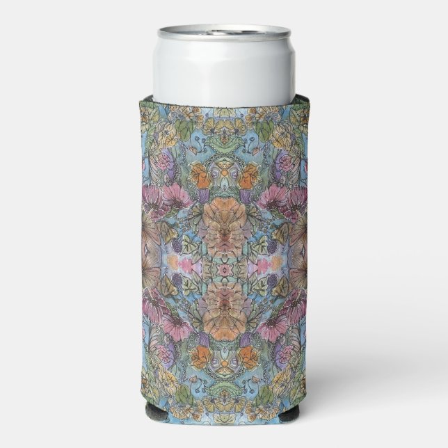 Stylish Chic Flower Garden Watercolor Painting  Seltzer Can Cooler (Seltzer Front)