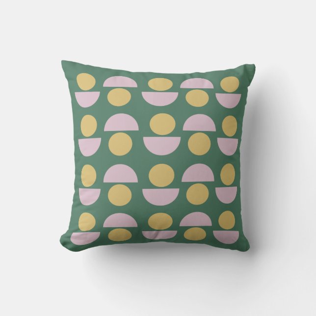 Stylish Chic Geometric Shapes Pattern in Green Throw Pillow (Front)