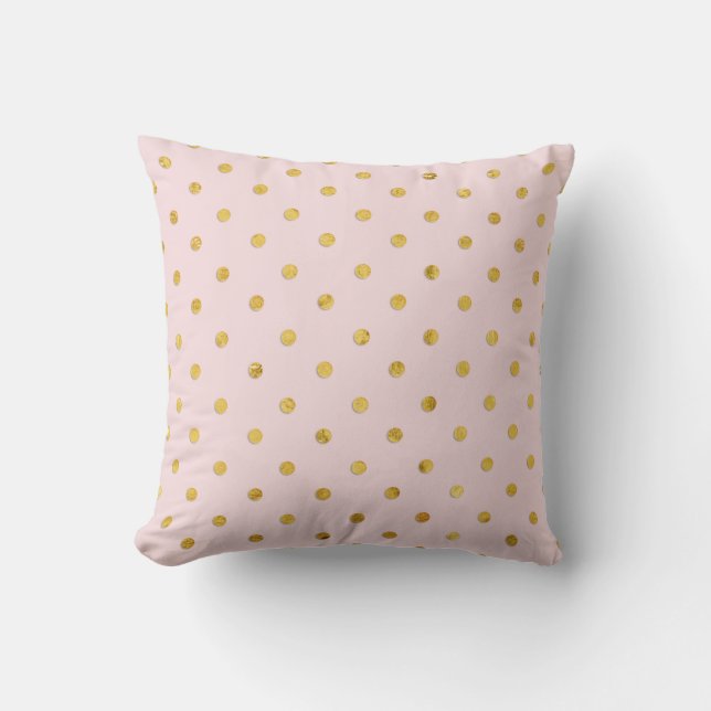 Stylish Chic Girly Blush Pink & Gold Polka Dots Throw Pillow (Front)