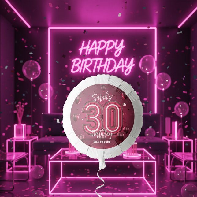 Stylish Chic Glam Metallic Neon Pink 30th Birthday Balloon (Creator Uploaded)