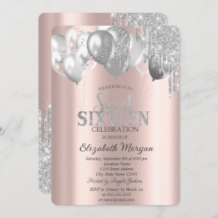 Stylish Chic Glitter Drips Balloons Invitation