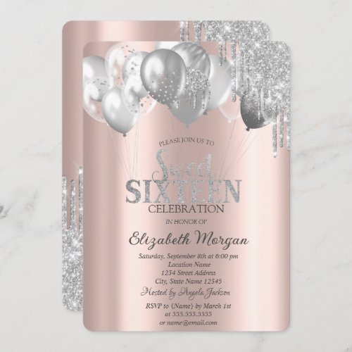 Stylish Chic Glitter Drips Balloons Invitation