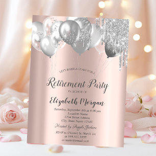Stylish Chic Glitter Drips Balloons Retirement Invitation