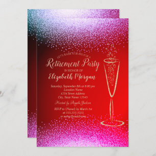 Stylish Chic Gold Confetti Wine Glass Retirement Invitation