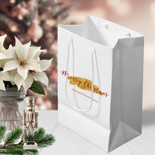 Stylish Chic Gold Foil Merry Christmas Medium Gift Bag