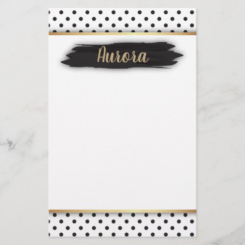 Stylish Chic Gold Frame Black and White Polka Dot Stationery