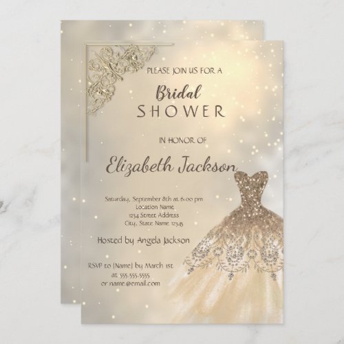 Stylish Chic Gold Glitter Dress  Bridal  Invitation