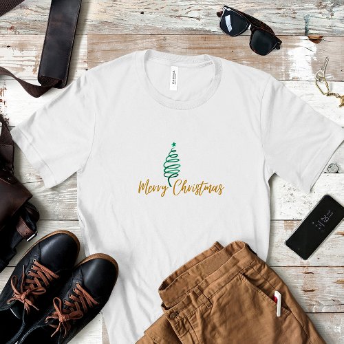 Stylish Chic Green Christmas Tree Merry Christmas T_Shirt