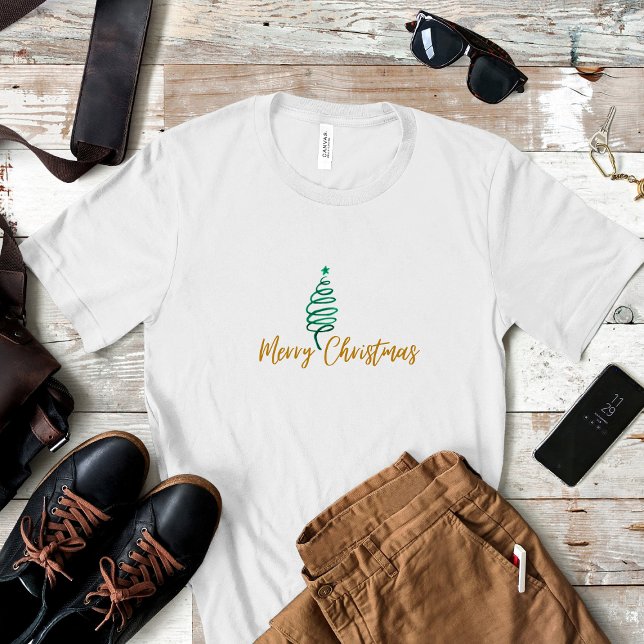Stylish Chic Green Christmas Tree Merry Christmas T-Shirt (Creator Uploaded)