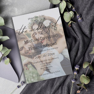 stylish chic handwriting faded photo wedding invitation