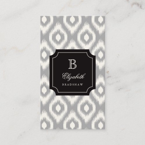 Stylish Chic Ivory Gray Diamond Ikat Monogram Business Card