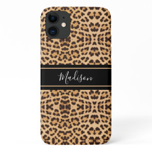Stylish Chic Leopard Print Monogram Personalized iPhone 11 Case