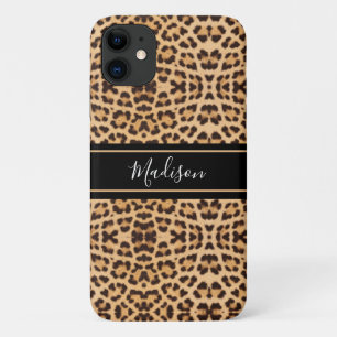 Stylish Chic Leopard Print Monogram Personalized iPhone 11 Case