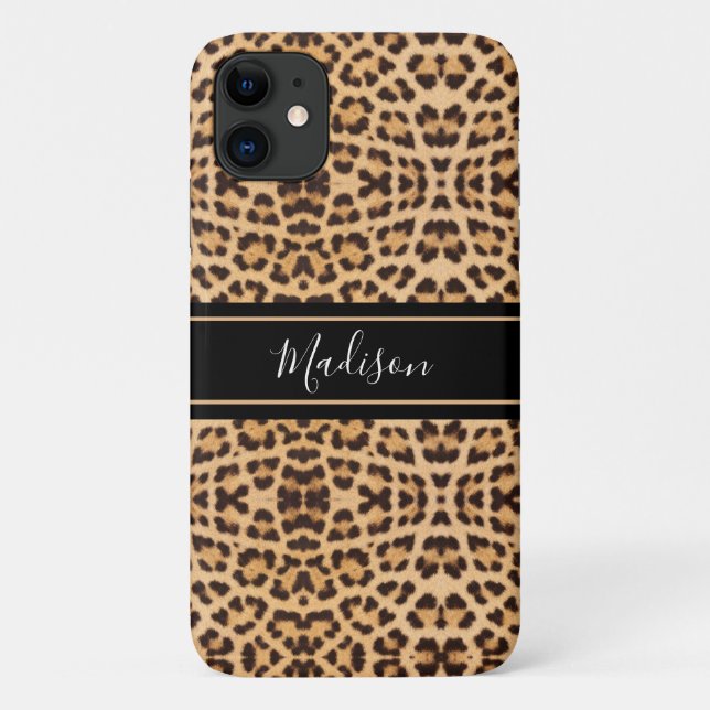 Stylish Chic Leopard Print Monogram Personalized Case-Mate iPhone Case (Back)
