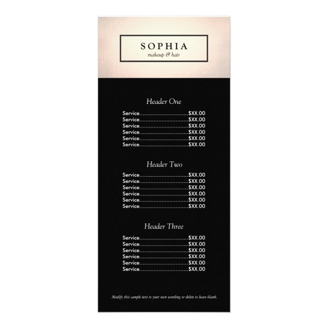 Stylish Chic Light Rose Gold Modern Price Menu (Front)