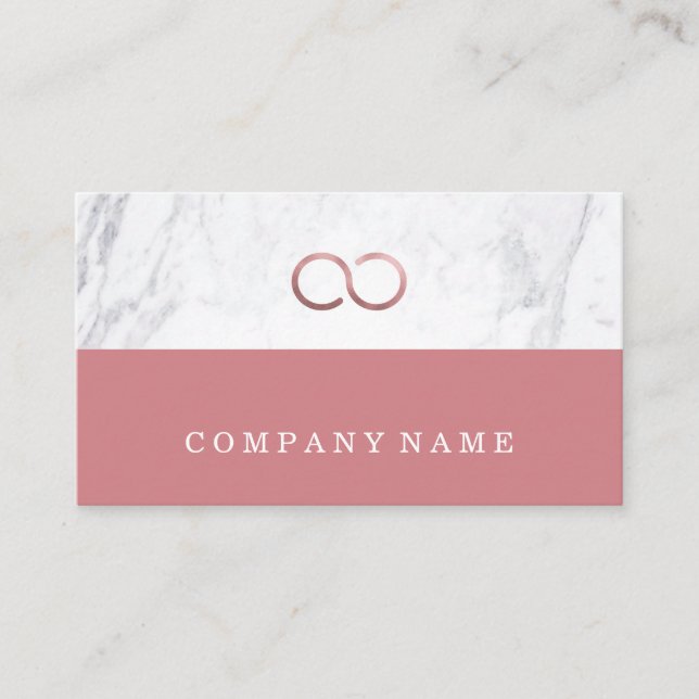 Stylish Chic Minimalist Marble Infinity Rose Gold Business Card (Front)