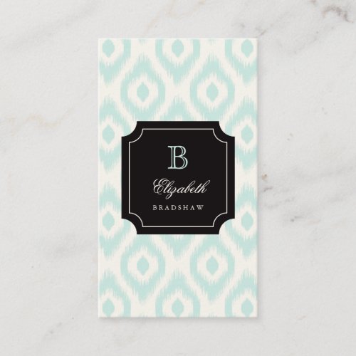 Stylish Chic Mint Ivory Diamond Ikat Monogram Business Card