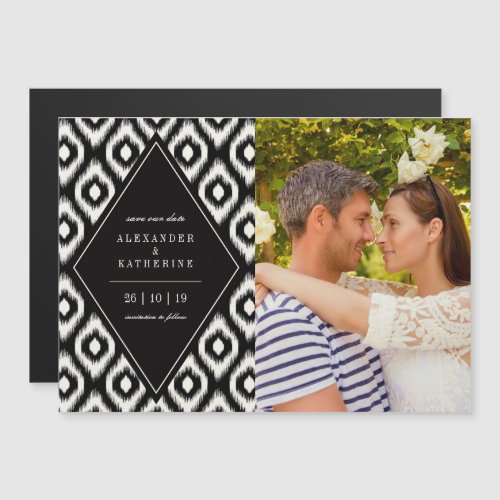 Stylish Chic Mod Diamond Ikat Photo Save The Date Magnetic Invitation