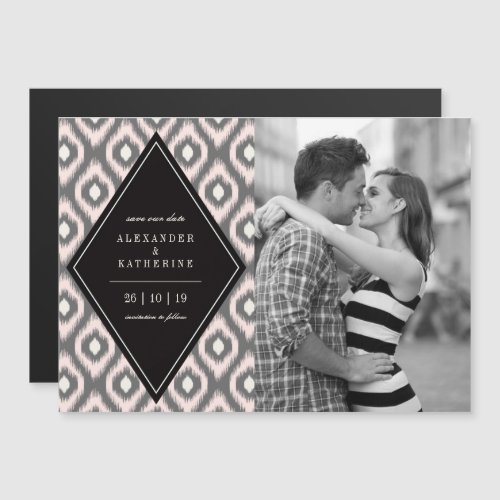 Stylish Chic Mod Diamond Ikat Photo Save The Date Magnetic Invitation