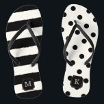 Stylish Chic Modern Black Dots & Stripes Monogram Flip Flops<br><div class="desc">Designed by fat*fa*tin. Easy to customize with your own text,  photo or image. For custom requests,  please contact fat*fa*tin directly. Custom charges apply.

www.zazzle.com/fat_fa_tin
www.zazzle.com/color_therapy
www.zazzle.com/fatfatin_blue_knot
www.zazzle.com/fatfatin_red_knot
www.zazzle.com/fatfatin_mini_me
www.zazzle.com/fatfatin_box
www.zazzle.com/fatfatin_design
www.zazzle.com/fatfatin_ink</div>