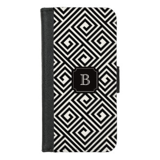 Stylish Chic Modern Black Ivory Greek Key Monogram iPhone 8/7 Wallet Case