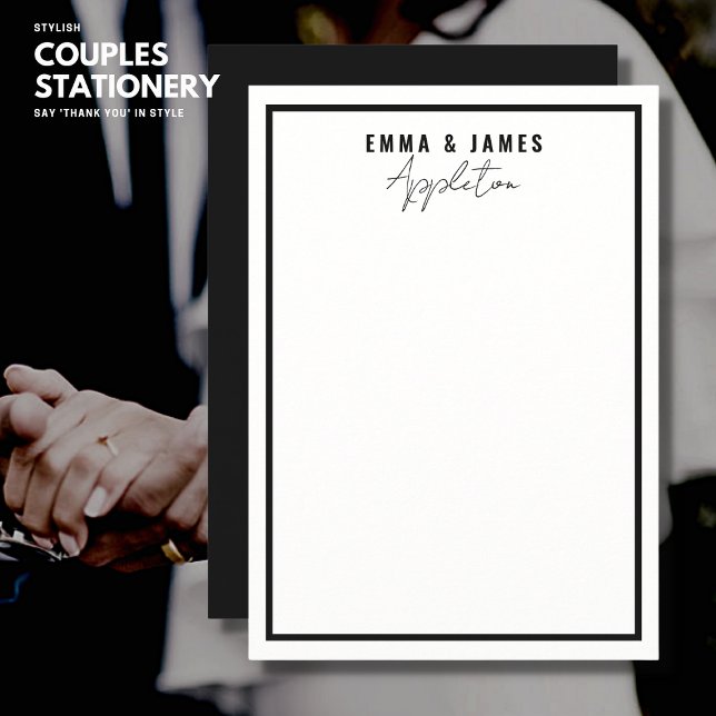 Stylish Chic Modern Couples Bride and Groom Border Note Card (Creator Uploaded)