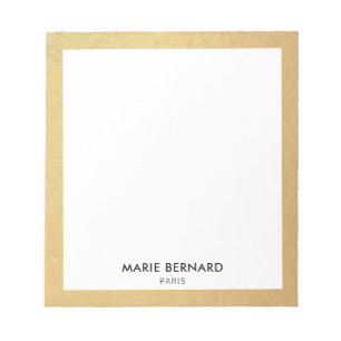 Stylish Chic Modern Gold Border Personalized Notepad