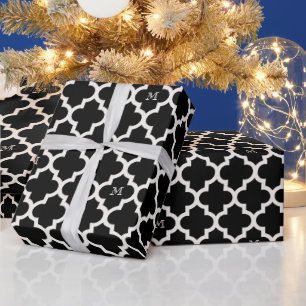 Stylish Chic Moroccan Quatrefoil Pattern Monogram Wrapping Paper