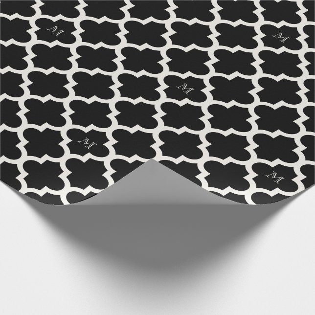 Stylish Chic Moroccan Quatrefoil Pattern Monogram Wrapping Paper (Corner)