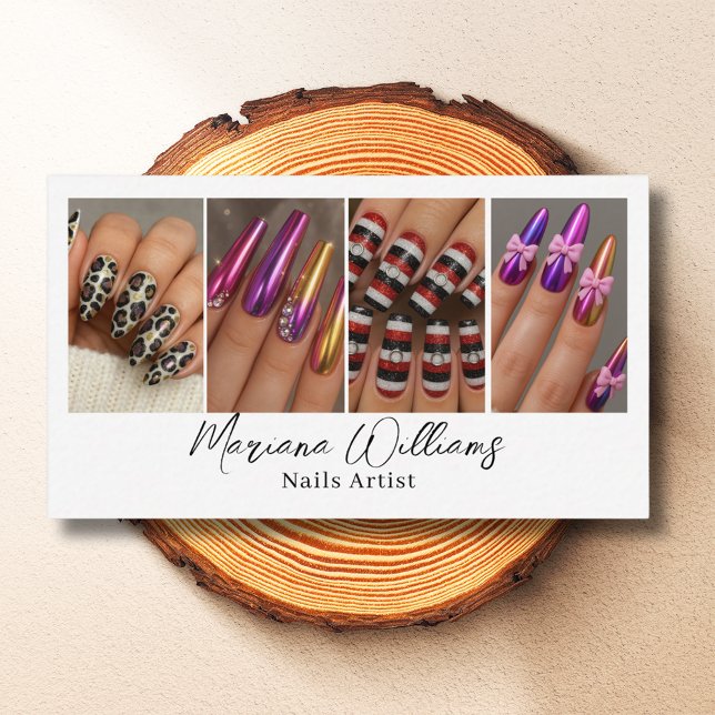 stylish chic nail artist 4 photos collage minimal business card (Creator Uploaded)