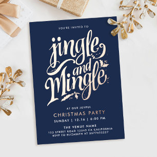 Stylish Chic Navy Blue Business Christmas Script Foil Invitation