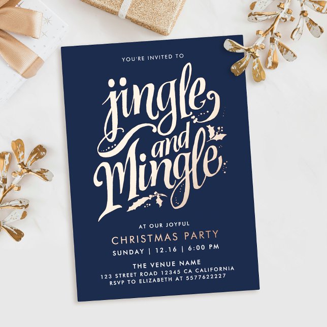 Stylish Chic Navy Blue Business Christmas Script Foil Invitation (Creator Uploaded)