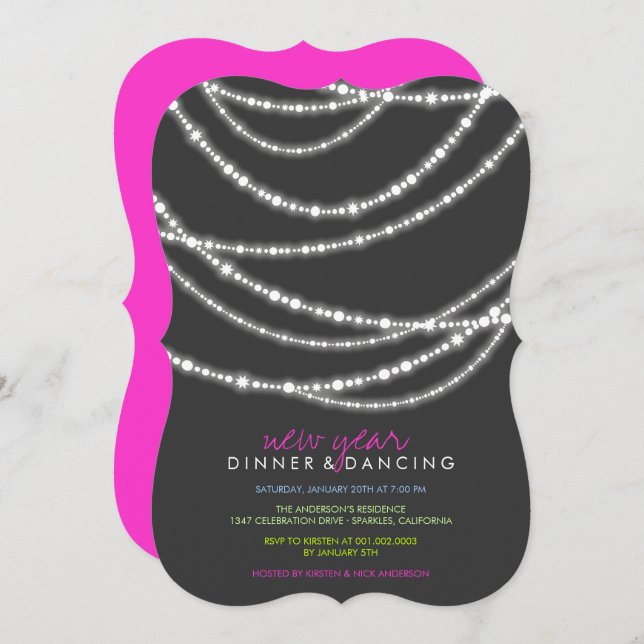 Stylish Chic New Year's Eve Sparkles Dinner Party Invitation (Front/Back)