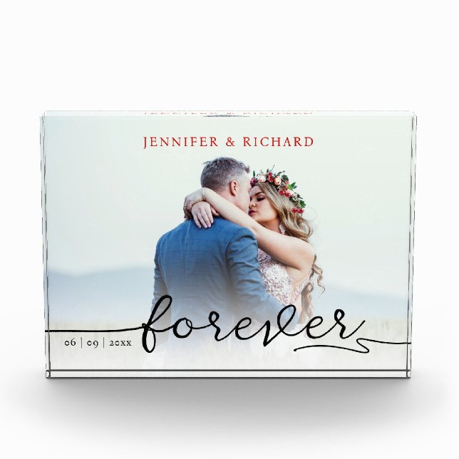 Stylish Chic Photo Memories Red And Black Script Acrylic Award (Front)