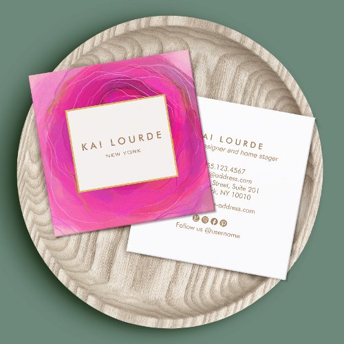 Stylish Chic Pink Abstract Watercolor Square Business Card
