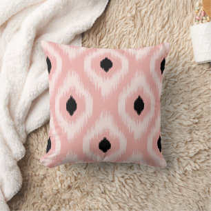 Stylish Chic Pink Black Ivory Diamond Ikat Pattern Throw Pillow