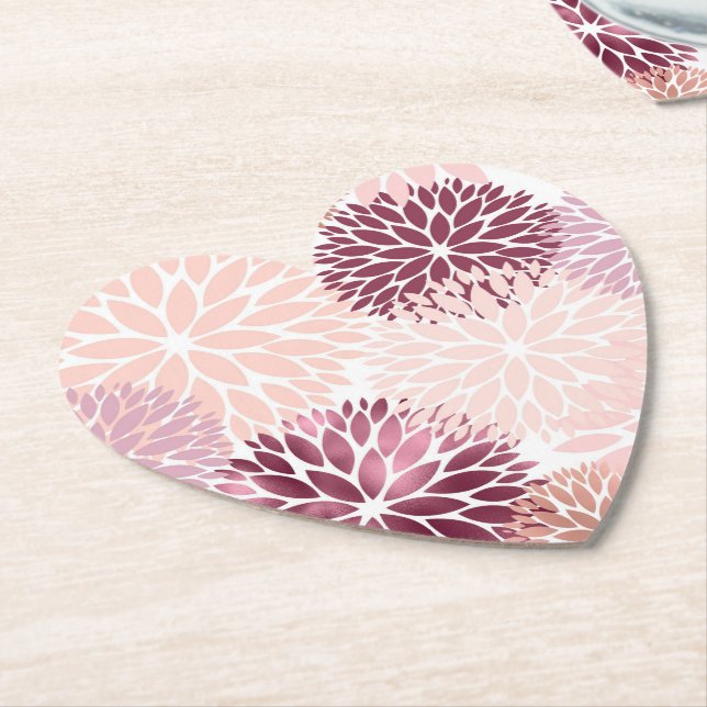 Stylish Chic Pink Burgundy Flowers Paper Coaster (Angled)