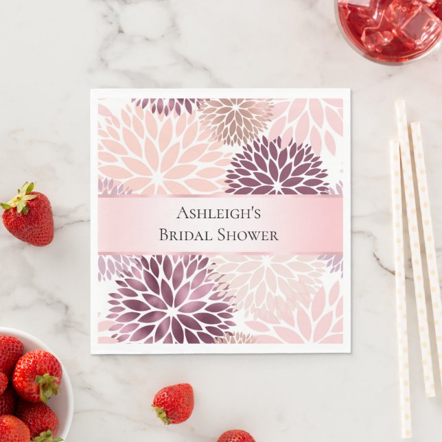 Stylish Chic Pink Floral Bridal Shower Napkins (Insitu)