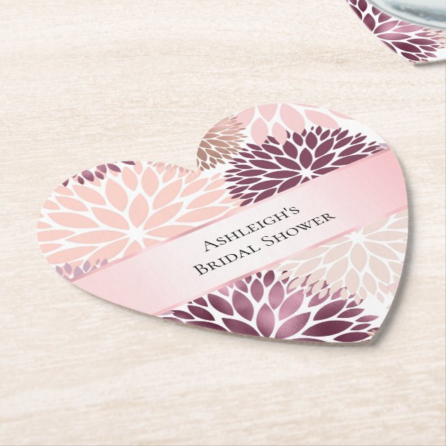 Stylish Chic Pink Floral Bridal Shower Paper Coaster (Angled)