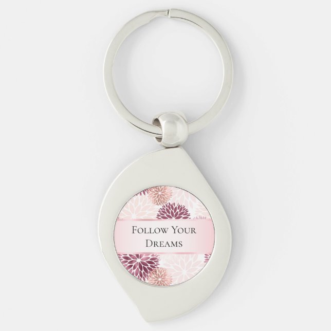 Stylish Chic Pink Floral  Keychain (Front)