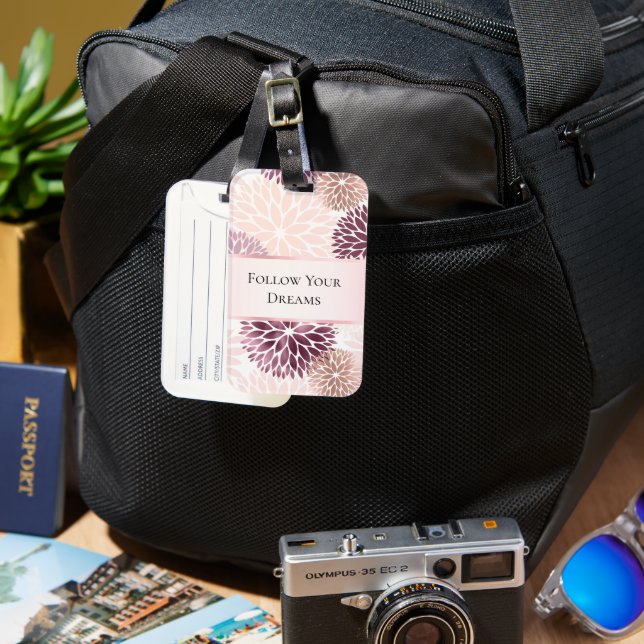 Stylish Chic Pink Floral  Luggage Tag (Front & Back)