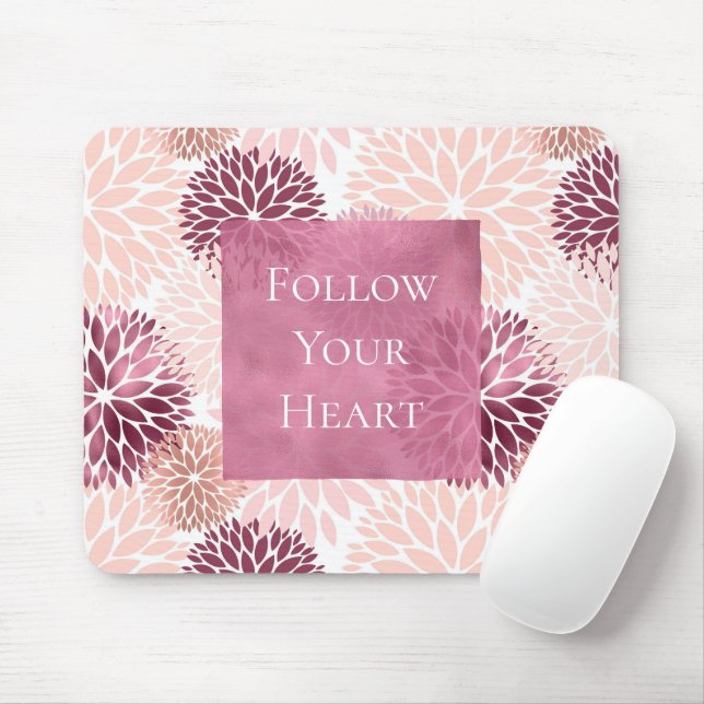 Stylish Chic Pink Floral Mouse Pad (With Mouse)
