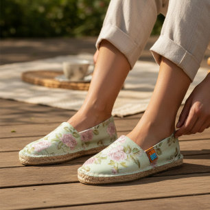Stylish Chic Pink Floral Rose Pattern Botanical Espadrilles