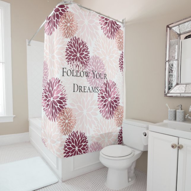 Stylish Chic Pink Floral  Shower Curtain (In Situ)