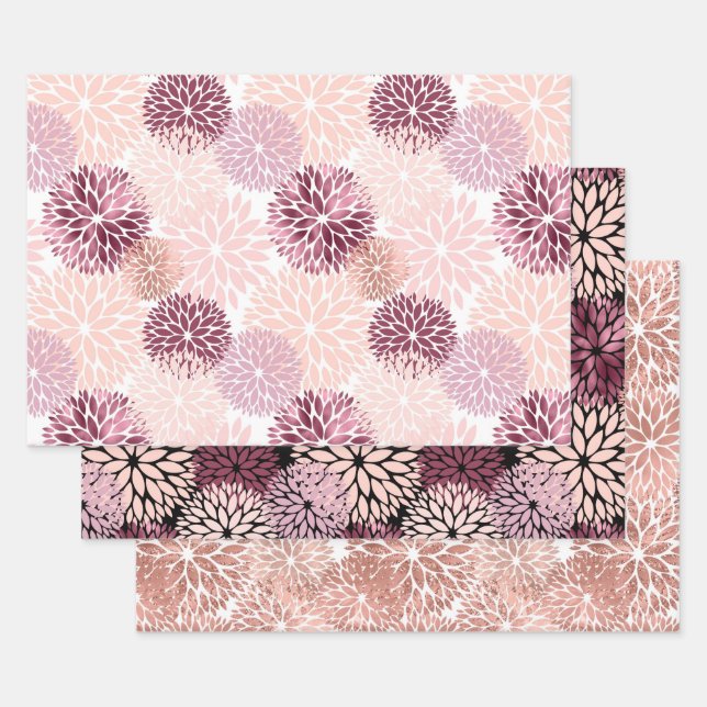 Stylish Chic Pink Floral Wrapping Paper Sheets (Set)