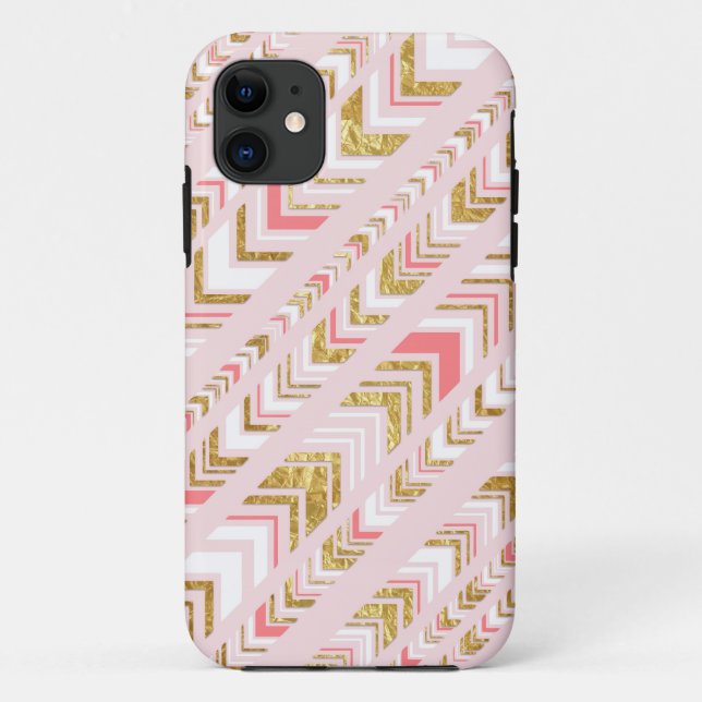 Stylish Chic Pink & Gold Tribal Pattern Case-Mate iPhone Case (Back)