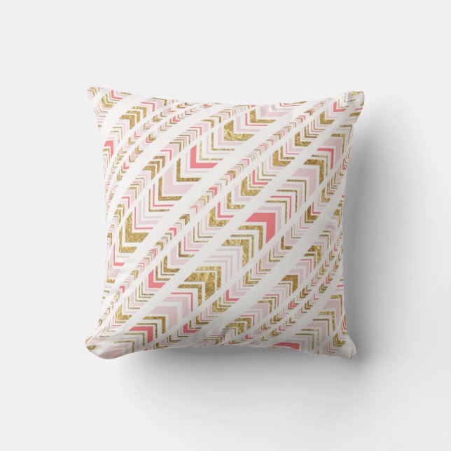 Stylish Chic Pink & Gold Tribal Pattern Throw Pillow (Front)