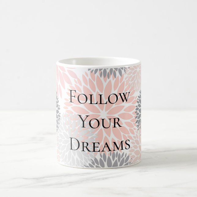 Stylish Chic Pink Grey Flowers Coffee Mug (Center)