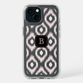 Stylish Chic Pink Ivory Diamond Ikat Monogram iPhone 15 Case